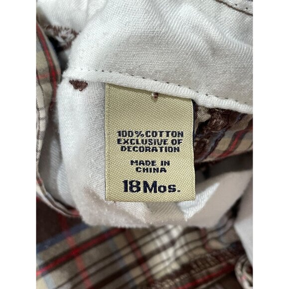 OshKosh B'gosh Plaid Vestbak Bib Overall Shorts Baby 18Mos Brown - Picture 6 of 7